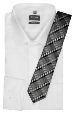 Olymp Herren Oberhemd Langarm Luxor Comfort Fit | Uni Weiß | Mit passender Krawatte | New Kent Gr 42 von DDM MODEWELT