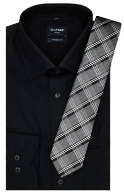 Olymp Herren Oberhemd Langarm Luxor Modern Fit | Uni schwarz | mit passender Krawatte | New Kent Gr 41 von DDM MODEWELT