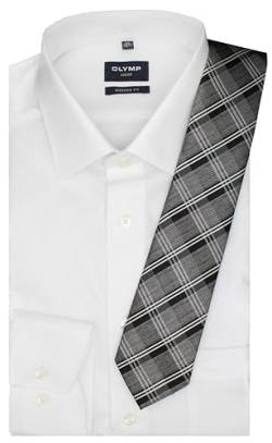 Olymp Herren Oberhemd Langarm Luxor Modern Fit | Uni weiß | mit passender Krawatte | New Kent Gr 41 von DDM MODEWELT