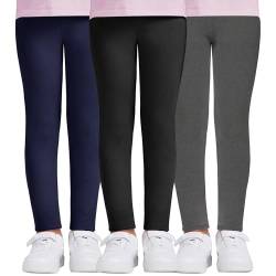 DDOBB 3er Pack Leggings Mädchen High Waist Leggins Kinder Sportleggins Lange Weich Elastisch Basic Sporthose Blickdichte Hose für Tanz Yoga Alltag(Schwarz+Navy+Hellgrau, XXL=(11-12 Jahre)) von DDOBB