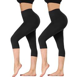 DDOBB Capri Leggings Damen High Waist 3/4 Leggins Blickdicht Caprihose Kurze Sporthose Elastisch Yogahose Laufhose Hose für Fitness Zuhause(F-Dunkelgrün, (DE42-48)=L-XL) von DDOBB