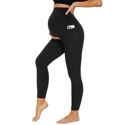 DDOBB Damen Umstandsleggings mit Taschen High Waist Umstandshose Blickdichte Schwangerschaftsleggings Weich Elastisch Umstandsmode Zuhause Yoga Sport(schwarz, L) von DDOBB