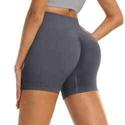 DDOBB Gym Shorts Damen Scrunch Butt Sportshorts Push Up Kurze Sporthose Bauchweg High Waist Nahtlos Radlerhose Sommer Laufshorts für Fitness Yoga Workout(Dunkelgrau, S-M) von DDOBB