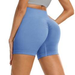 DDOBB Gym Shorts Damen Scrunch Butt Sportshorts Push Up Kurze Sporthose Bauchweg High Waist Nahtlos Radlerhose Sommer Laufshorts für Fitness Yoga Workout(Hellblau, XXL) von DDOBB