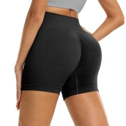 DDOBB Gym Shorts Damen Scrunch Butt Sportshorts Push Up Kurze Sporthose Bauchweg High Waist Nahtlos Radlerhose Sommer Laufshorts für Fitness Yoga Workout(Schwarz, 3XL) von DDOBB