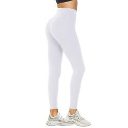 DDOBB Leggings Damen High Waist Sportleggins Lang Schwarz Leggins Blickdicht Bauchweg Sporthose Elastisch Yogahose Gym Outdoor Alltag(#01-Weiß, (DE42-48)=L-XL) von DDOBB