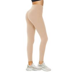 DDOBB Leggings Damen High Waist Sportleggins Lang Schwarz Leggins Blickdicht Bauchweg Sporthose Elastisch Yogahose Gym Outdoor Alltag(#03-Beige, (DE34-40)=S-M) von DDOBB