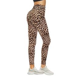 DDOBB Leggings Damen High Waist Sportleggins Lang Schwarz Leggins Blickdicht Bauchweg Sporthose Elastisch Yogahose Gym Outdoor Alltag(#06-Leopard, (DE34-40)=S-M) von DDOBB