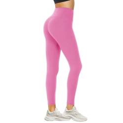 DDOBB Leggings Damen High Waist Sportleggins Lang Schwarz Leggins Blickdicht Bauchweg Sporthose Elastisch Yogahose Gym Outdoor Alltag(#06-Pink, (DE42-48)=L-XL) von DDOBB