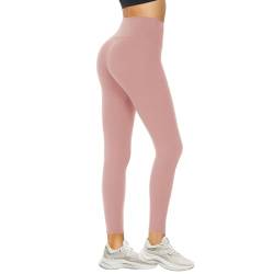 DDOBB Leggings Damen High Waist Sportleggins Lang Schwarz Leggins Blickdicht Bauchweg Sporthose Elastisch Yogahose Gym Outdoor Alltag(#07-Morandi Rosa, (DE42-48)=L-XL) von DDOBB