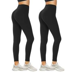 DDOBB Leggings Damen High Waist Sportleggins Lang Schwarz Leggins Blickdicht Bauchweg Sporthose Elastisch Yogahose Gym Outdoor Alltag(#11-Schwarz*2, (DE42-48)=L-XL) von DDOBB