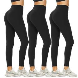 DDOBB Leggings Damen High Waist Sportleggins Lang Schwarz Leggins Blickdicht Bauchweg Sporthose Elastisch Yogahose Gym Outdoor Alltag(#12-Schwarz*3, (DE50-52)=XXL) von DDOBB