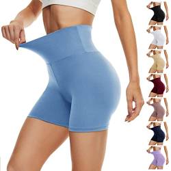 DDOBB Radlerhose Damen Kurze Shorts Bauchweg Sporthose Leggings Blickdicht High Waist Shorts Elastisch Unterhosen Fitness Hotpants Sommer Boxershorts(Blau,L-XL) von DDOBB