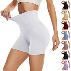 DDOBB Radlerhose Damen Kurze Shorts Bauchweg Sporthose Leggings Blickdicht High Waist Shorts Elastisch Unterhosen Fitness Hotpants Sommer Boxershorts(Weiß,S-M) von DDOBB