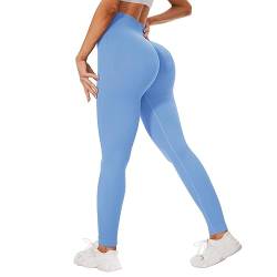 DDOBB Scrunch Leggings Damen Butt Sport Leggings Nahtlose Po Push Up Booty High Waist Sportleggins Lang Gym Fitness Leggins Blickdicht Laufhose Dehnbar Yoga Pants(Blau,L-XL) von DDOBB