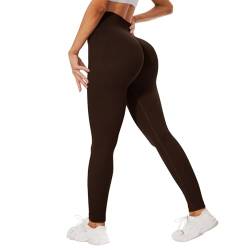 DDOBB Scrunch Leggings Damen Butt Sport Leggings Nahtlose Po Push Up Booty High Waist Sportleggins Lang Gym Fitness Leggins Blickdicht Laufhose Dehnbar Yoga Pants(Braun,3XL) von DDOBB