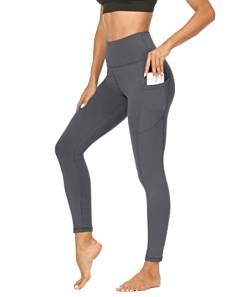 DDOBB Sport Leggings Damen High Waist Mit DREI Taschen Bauchweg Sportleggins Wasserdicht Sporthose Leggings Blickdichte Lang Po Push Up Yoga Hosen Normal-dunkelgrau,XXL von DDOBB