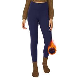 DDOBB Thermo Leggings Damen Gefüttert High Waist Thermoleggins Lang Mit Innenfleece Warm Teddy Sportleggins Strumpfhosen Thermohose Laufhose Winterkeid(E-Navy, (DE34-40)=S-M) von DDOBB