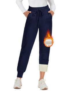 DDOBB Warme Jogginghose Gefüttert Damen Winter Fleecehose Verdickte Thermo Hosen Mit Taschen Für Outdoor Freizeit Sporthose Lang Laufhose Mit Kordelzug Training Sweatpants(Navy,M) von DDOBB