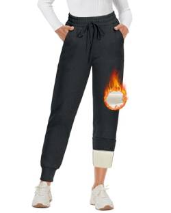 DDOBB Warme Jogginghose Gefüttert Damen Winter Fleecehose Verdickte Thermohose Mit Taschen Für Freizeit Training Sweatpants Sporthose Lang Laufhose Mit Kordelzug (Grau,L) von DDOBB