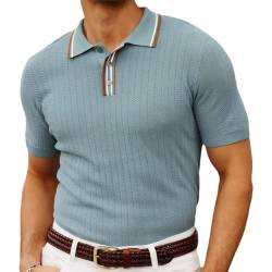 Poloshirt Herren Kurzarm Gestrickte Polohemd Casual Summer Golf Shirts für Männer Retro Sportlich Strick-Polo 2024 (13,XL,XL) von DDYYZZ