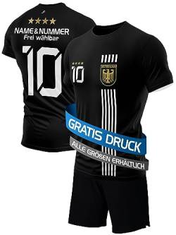 DE FANSHOP Deutschland Trikot EM 2024 Kinder Junge Herren Fußball Trikot Set mit Shorts Schwarz Fussball Shirt mit eigenem Namen Originelle Geschenk von DE FANSHOP