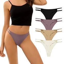 DEANGELMON Nahtlose G-String Tangas für Frauen Pack No Show Tanga Unterwäsche Verstellbare Stretch Low Rise Höschen, Violette Kartoffel, 4 Stück, S von DEANGELMON