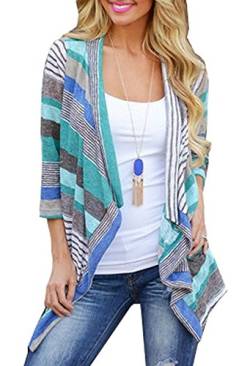 DEARCASE Damen Cardigan Lang Dünne Elegant Casual Strickjacke 3/4 Arm Lose Schal Strickjacke, Blau L von DEARCASE