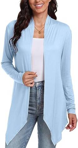 DEARCASE Damen Drapierter offener Cardigan lässig langärmlig einfarbig gestrickt leichte Strickjacken Pullover Duster Strandabdeckung, 2X-Large Light Blue von DEARCASE