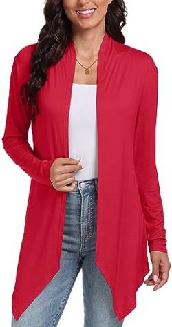 DEARCASE Damen Drapierter offener Cardigan lässig langärmlig einfarbig gestrickt leichte Strickjacken Pullover Duster Strandabdeckung, X-Large Red von DEARCASE