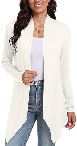 DEARCASE Damen Drapierter offener Cardigan lässig langärmlig einfarbig gestrickt leichte Strickjacken Pullover Duster Strandabdeckung, X-Large White von DEARCASE