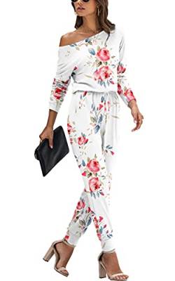 DEARCASE Damen Elegant Schulterfrei Lose Jumpsuit Kurzarm Playsuit Dehnbar Overall Hosenanzug Elastische Taille Romper con Tasche von DEARCASE