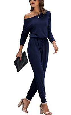 DEARCASE Damen Elegant Schulterfrei Lose Jumpsuit Kurzarm Playsuit Dehnbar Overall Hosenanzug Elastische Taille Romper con Tasche von DEARCASE