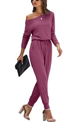 DEARCASE Damen Elegant Schulterfrei Lose Jumpsuit Kurzarm Playsuit Dehnbar Overall Hosenanzug Elastische Taille Romper con Tasche von DEARCASE