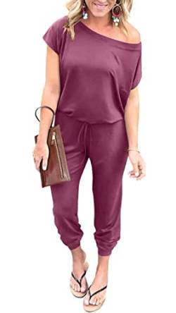 DEARCASE Damen Elegant Schulterfrei Lose Jumpsuit Kurzarm Playsuit Dehnbar Overall Hosenanzug Elastische Taille Romper mit Taschen von DEARCASE