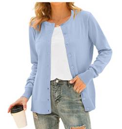 DEARCASE Damen Elegante Lässige Female Strickjacke Solide Langarm Strickjacke Gestrickt Blazer Damen Strickjacke Jacke Knopfleiste Cardingan, Hellblau S von DEARCASE