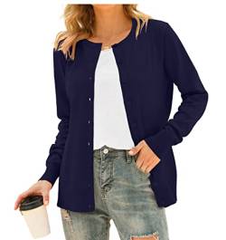 DEARCASE Damen Elegante Lässige Female Strickjacke Solide Langarm Strickjacke Gestrickt Blazer Damen Strickjacke Jacke Knopfleiste Cardingan, Navy Blau S von DEARCASE