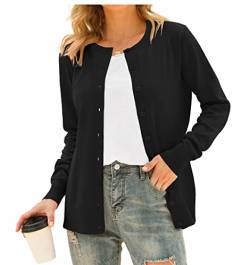 DEARCASE Damen Elegante Lässige Female Strickjacke Solide Langarm Strickjacke Gestrickt Blazer Damen Strickjacke Jacke Knopfleiste Cardingan, Schwarz S von DEARCASE