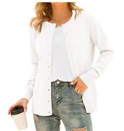 DEARCASE Damen Elegante Lässige Female Strickjacke Solide Langarm Strickjacke Gestrickt Blazer Damen Strickjacke Jacke Knopfleiste Cardingan, Weiß L von DEARCASE