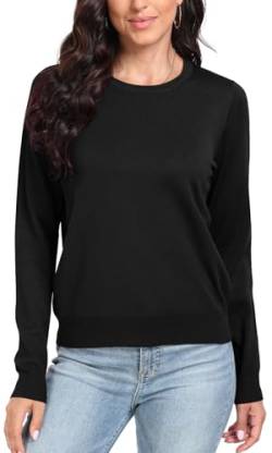 DEARCASE Damen Langarm Pullover Oversize Rundhals Gestrickt Einfarbig Locker Strickpullover Oberteile für den Winter, Large Black von DEARCASE