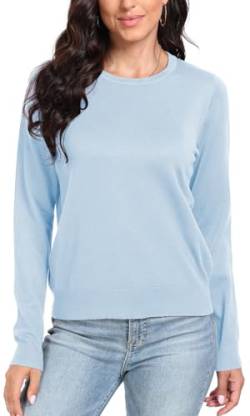 DEARCASE Damen Langarm Pullover Oversize Rundhals Gestrickt Einfarbig Locker Strickpullover Oberteile für den Winter, Medium Blue von DEARCASE