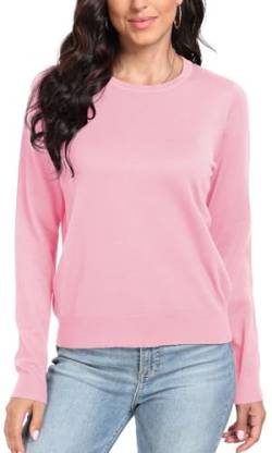 DEARCASE Damen Langarm Pullover Oversize Rundhals Gestrickt Einfarbig Locker Strickpullover Oberteile für den Winter, Medium Pink von DEARCASE