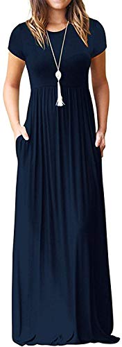 DEARCASE Damen Maxikleid, Damen Soft Casual Kurzarm Langes Kleid, Langärmeliges Damen Maxikleid mit Blumenmuster und Taschen, Marineblau XXL von DEARCASE