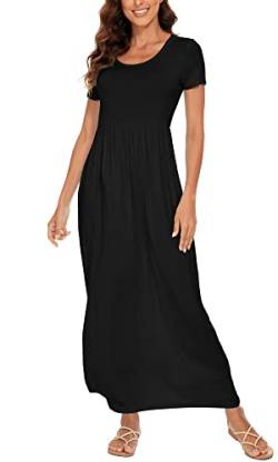 DEARCASE Damen Maxikleid Sommer Umstands Casual Kurzarm Blumen Lockeres Langes Kleider Übergröße Damenkleid mit Tasche von DEARCASE