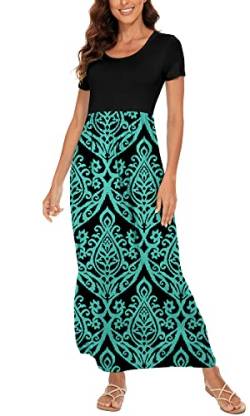 DEARCASE Damen Maxikleid Sommer Umstands Casual Kurzarm Blumen Lockeres Langes Kleider Übergröße Damenkleid mit Tasche von DEARCASE