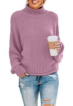 DEARCASE Damen Rollkragen Batwing Langarm Lockerer Oversize-Pullover Gestrickter Grobstrickpullover Oberteile für den Winter, Medium Purple von DEARCASE