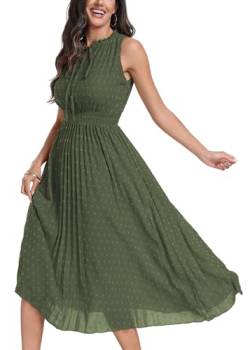 DEARCASE Damen Sommer Maxi Kleid Casual Rundhalsausschnitt Rüschen Saum Ärmellos Elastische hohe Taille A Linie Einfarbige Kleider, X-Large Army Green von DEARCASE