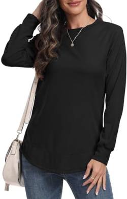 DEARCASE Sweatshirt für Frauen Rundhalsausschnitt Pullover Herbst Pullover Damen Winter Langarm Tunika Tops, 2X-Large Black von DEARCASE