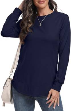 DEARCASE Sweatshirt für Frauen Rundhalsausschnitt Pullover Herbst Pullover Damen Winter Langarm Tunika Tops, Large Navy von DEARCASE