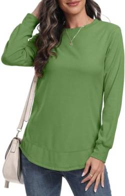 DEARCASE Sweatshirt für Frauen Rundhalsausschnitt Pullover Herbst Pullover Damen Winter Langarm Tunika Tops, Medium Green von DEARCASE
